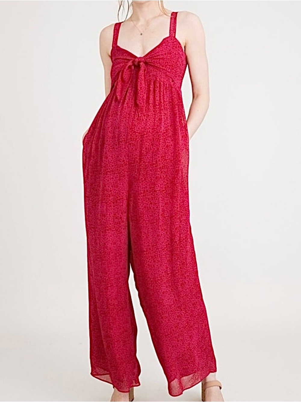 HATCH Maternity Scarlet Jumpsuit Samba Floral Print Wide Leg Pink Sz 2 M Romper